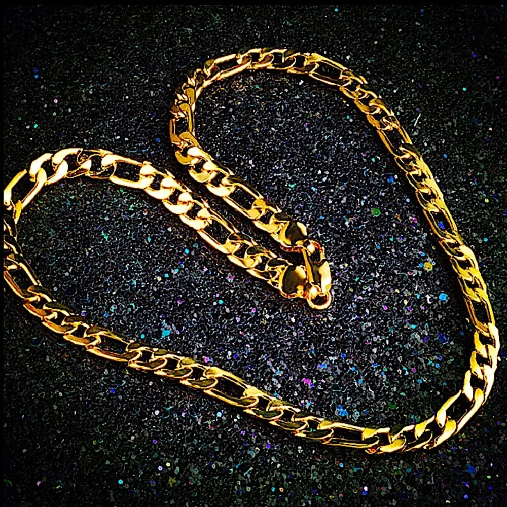 18K GOLD PLATED CUBAN FIGARO CHAIN LINK UNISEX NECKLACE BRACELET SET - Picture 4 of 14
